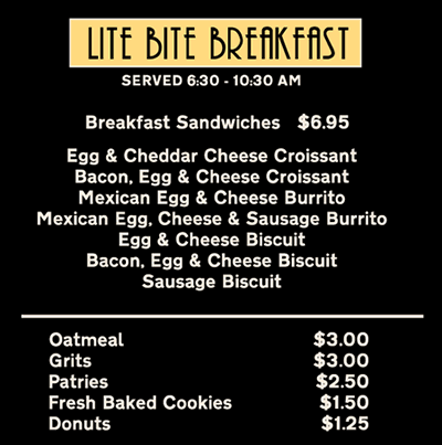Lite Bite Express Menu