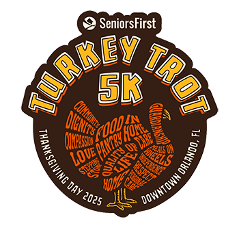 The logo for the 2025 Seniors First Turkey Trot 5k.