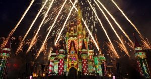 Fireworks at Magic Kingdom Party during Mickey's Very Merry Christmas Party.