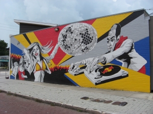 A red Bull mural in the Mills 50 District in Orlando.