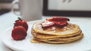 Strawberry Pancakes that can be found at Rosen Plaza for Mothers Day Brunch Buffet