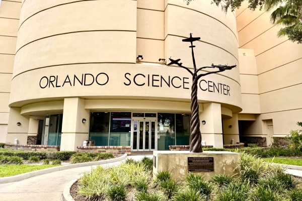 The exterior of the ground entrance to Orlando Science Center.