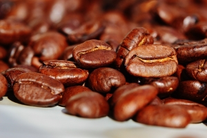 Up-close pile of coffee beans